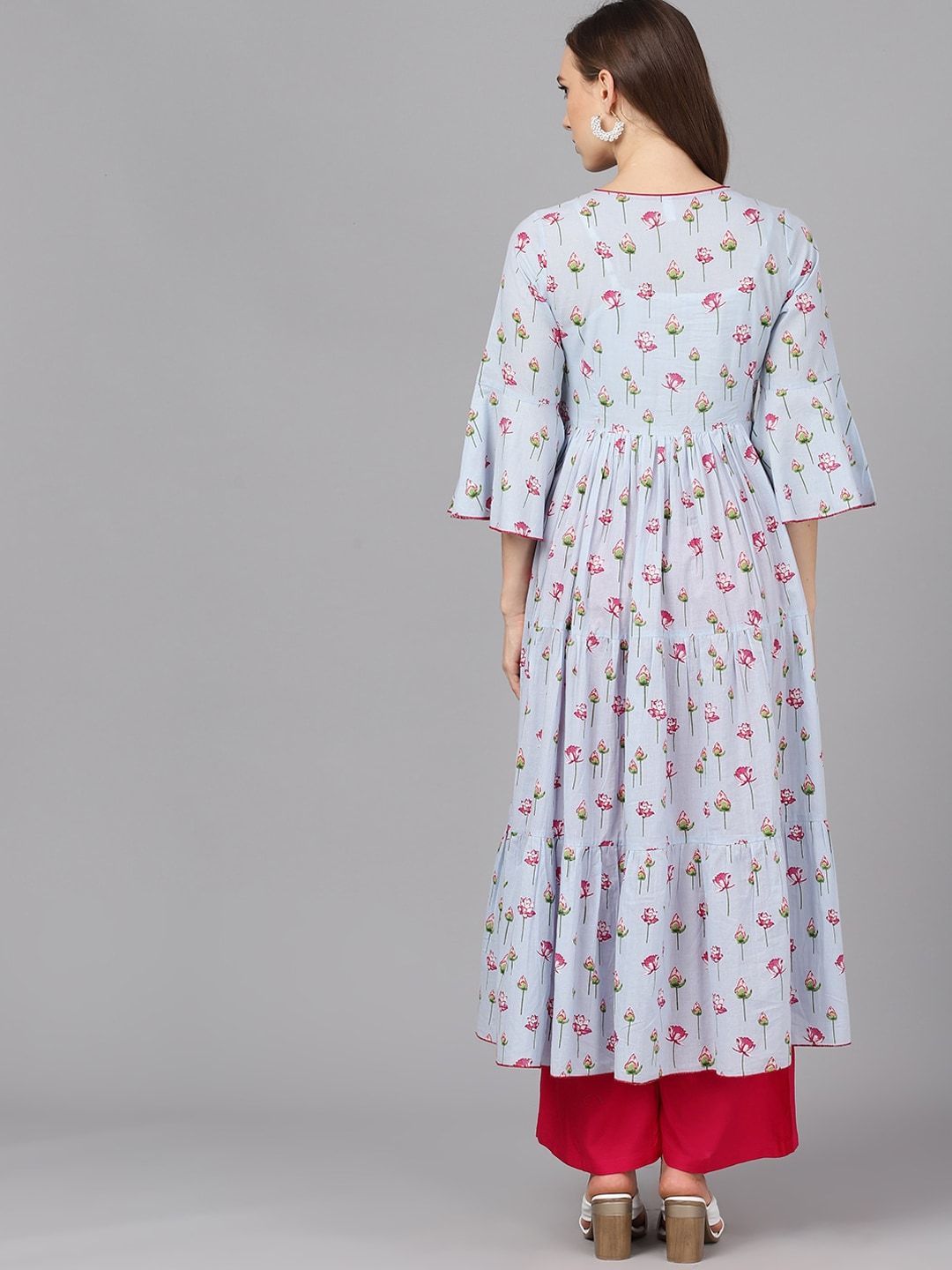 Women's  Blue & Pink Printed Anarkali Kurta