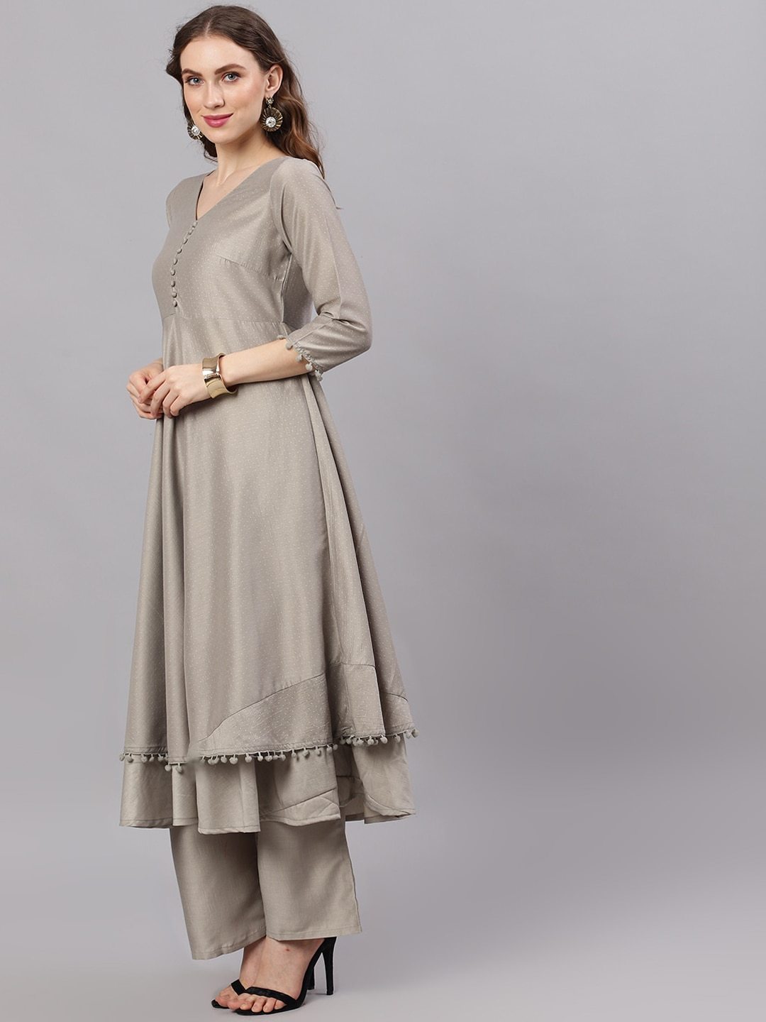 Women's  Grey Solid Kurta with Palazzos