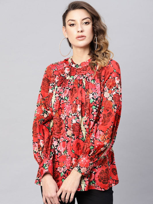 Women's Red & Black Printed Tunic