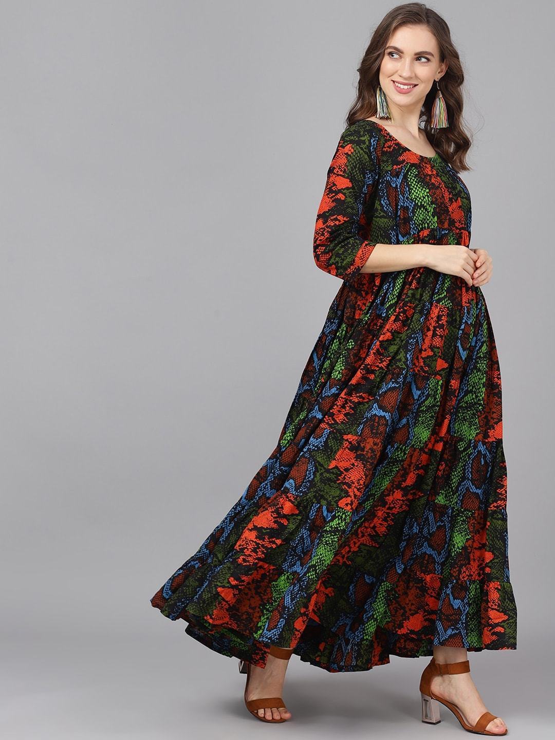 Women's  Multicoloured Animal Printed Maxi Dress