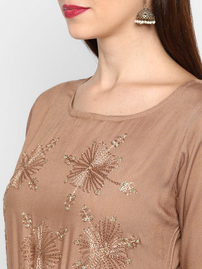 Women's Light Brown Rayon Kurta By Vbu
