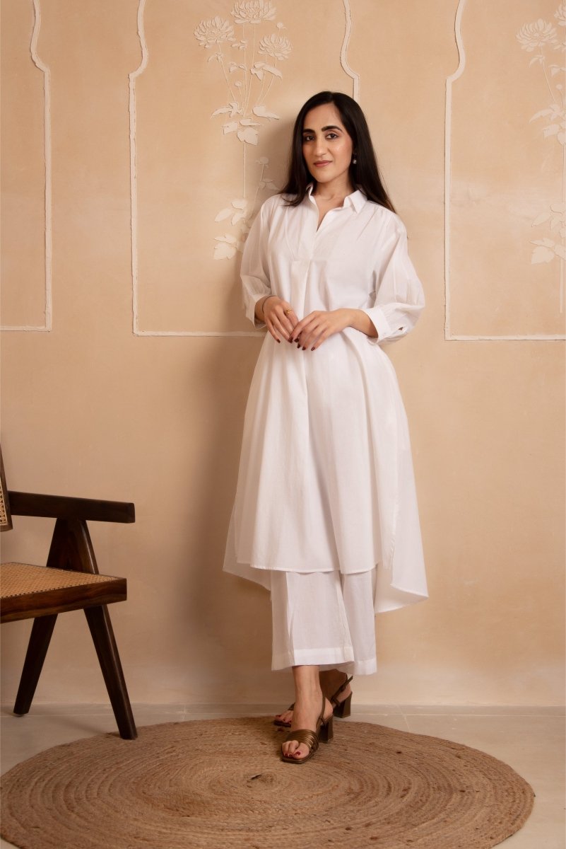 Women's Dhoop Chaav Aisha White Cotton Co Ord Set