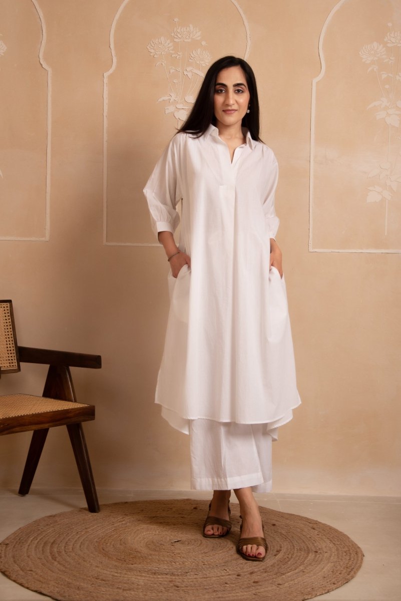 Women's Dhoop Chaav Aisha White Cotton Co Ord Set