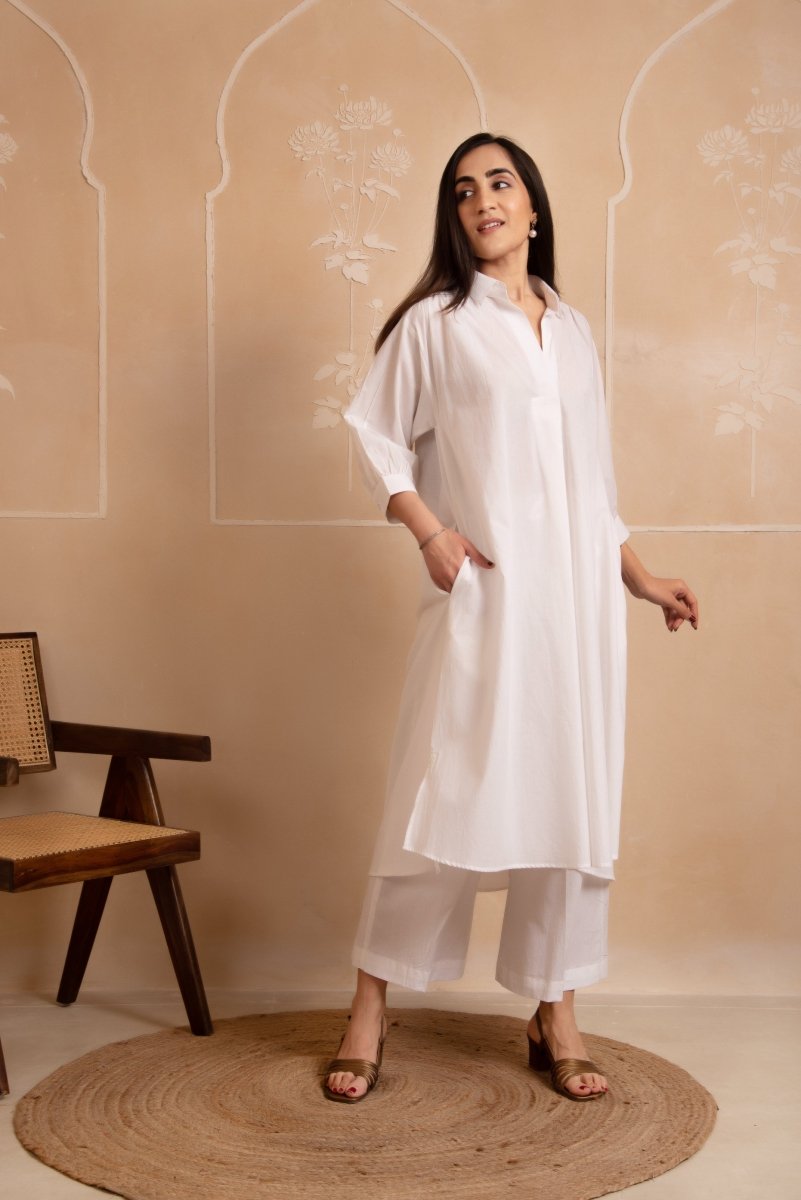 Women's Dhoop Chaav Aisha White Cotton Co Ord Set
