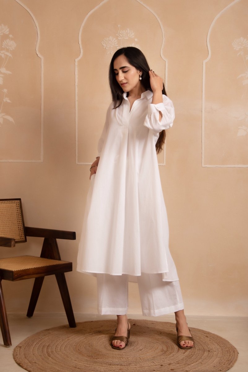 Women's Dhoop Chaav Aisha White Cotton Co Ord Set