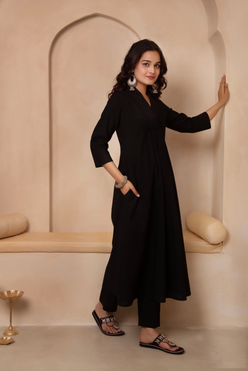 Women's Dhoop Chaav Sama Black Cotton Anarkali Set