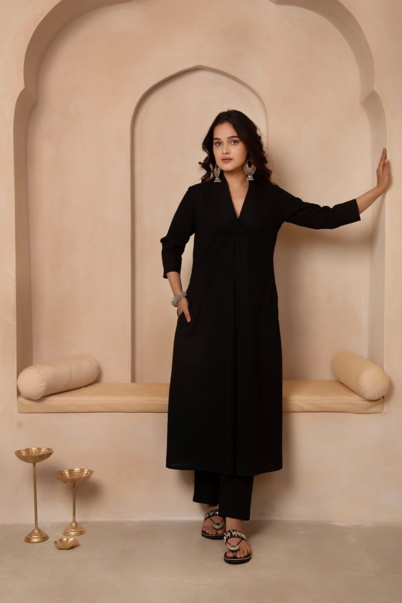 Women's Dhoop Chaav Sama Black Cotton Anarkali Set