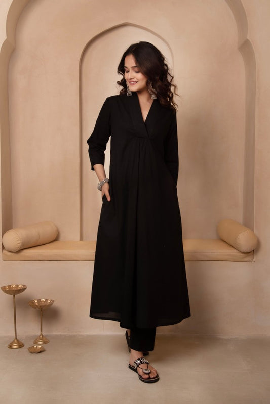 Women's Dhoop Chaav Sama Black Cotton Anarkali Set
