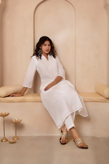 Women's Dhoop Chaav Sama White Cotton Anarkali Set
