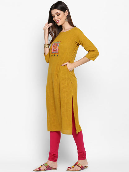 Women's Mustard Yellow Cotton Kurta By Vbu