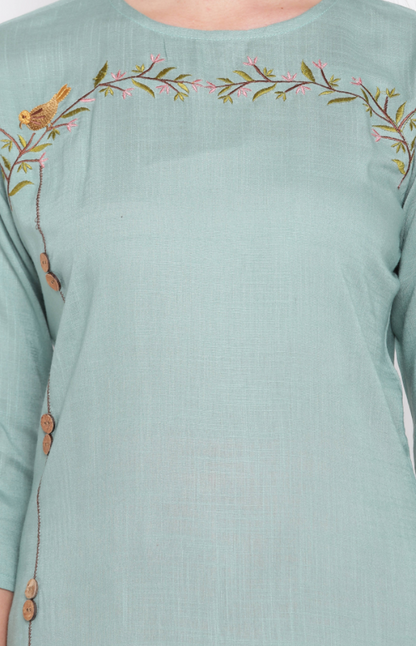 Women's Light Green Rayon Kurta By Vbu