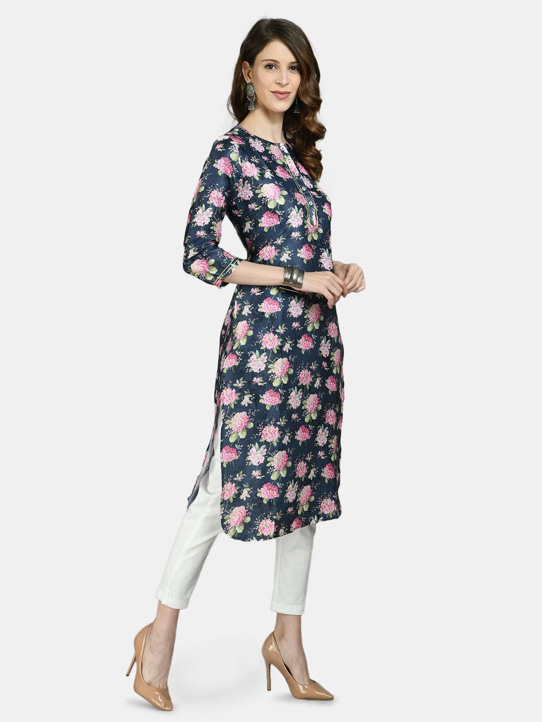 Women Printed Silk kurta by Myshka (