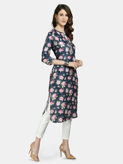 Women Printed Silk kurta by Myshka (