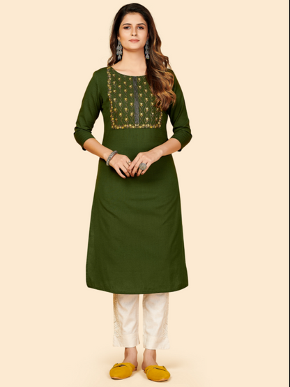 Women's Embroidered Green Kurta By Vbuyz- (