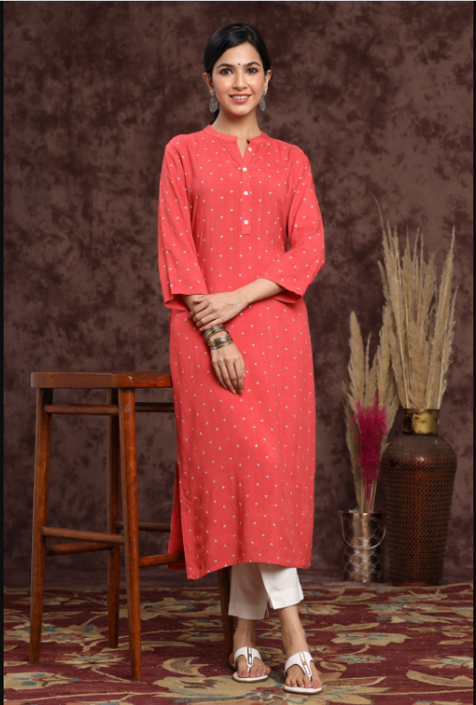Women's Rayon Slub Embellished Straight Kurta
