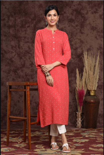 Women's Rayon Slub Embellished Straight Kurta
