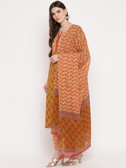 Women's Yellow Floral Printed Kurta With Pants & Dupatta By Vbuyz (3