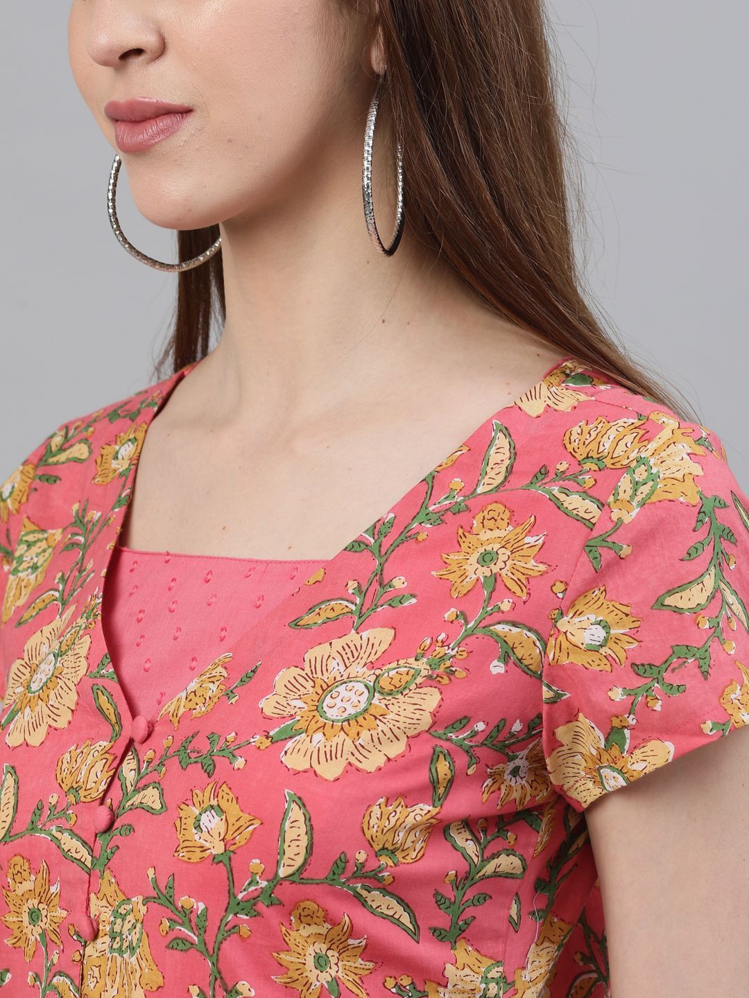 Women's Pink Floral Printed double Layered Maxi