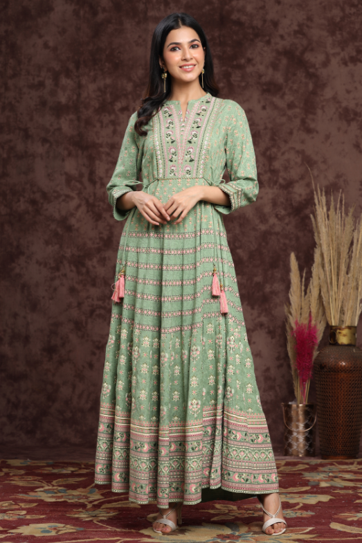 Women's Rayon Embroidered Flared Dress