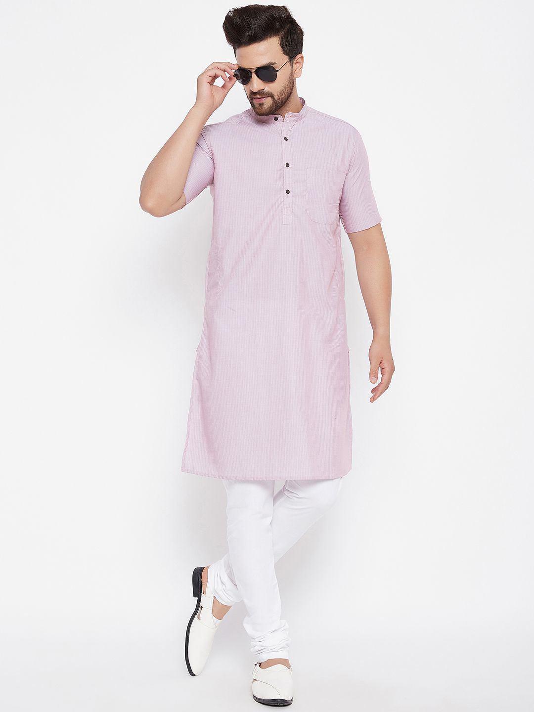Men's Striped Pink Straight Kurta