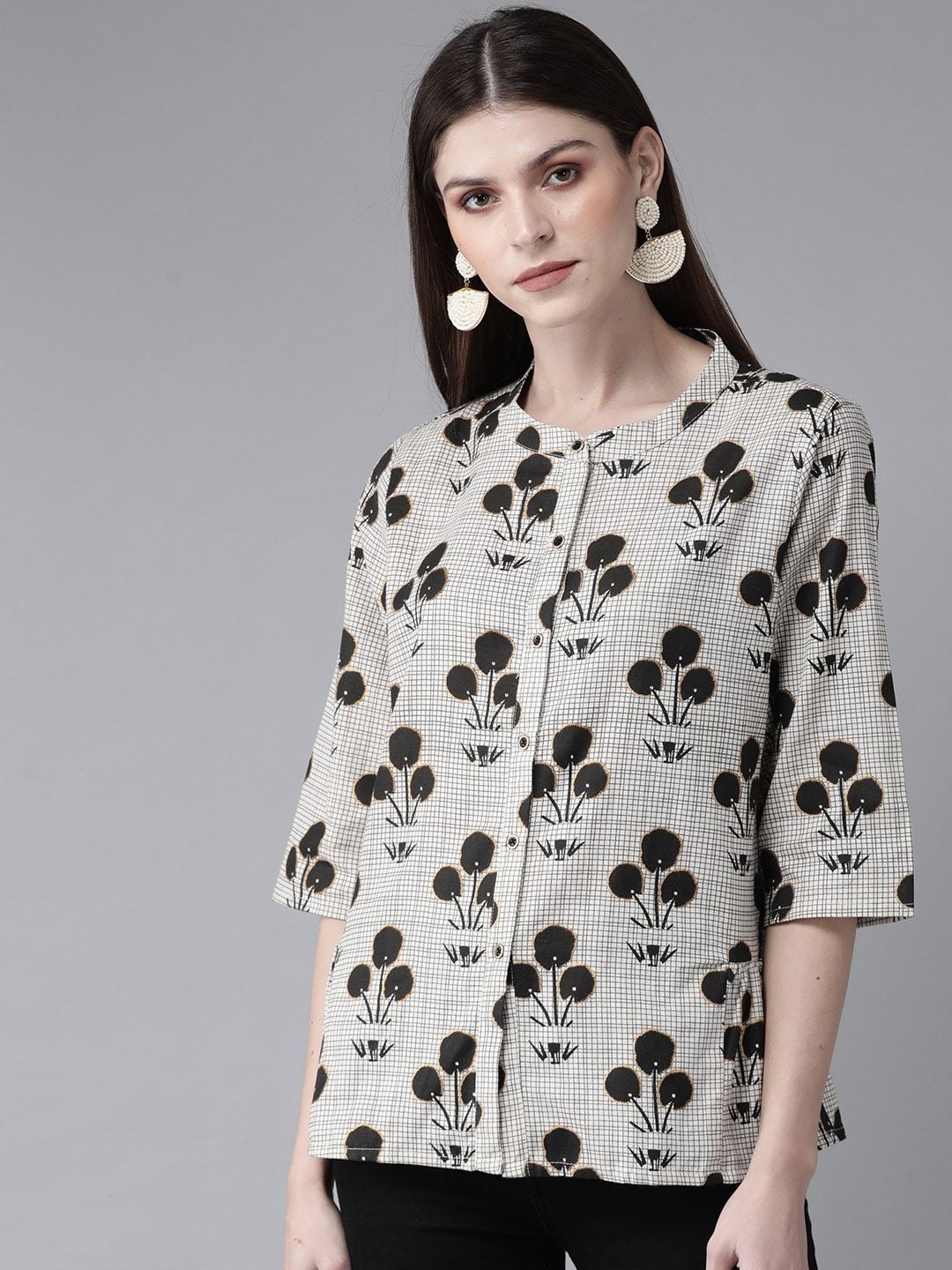 Women's Off-White & Black Printed Tunic