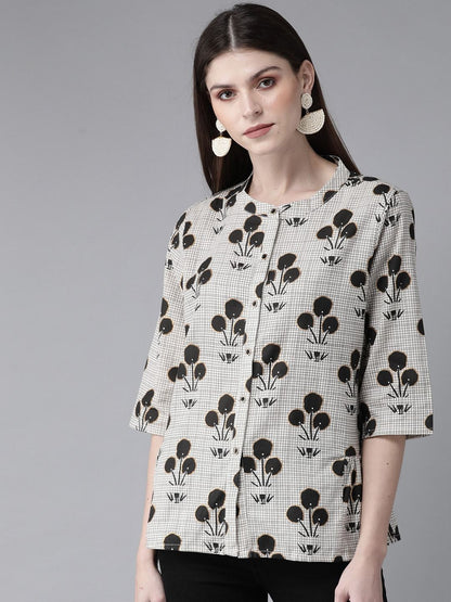 Women's Off-White & Black Printed Tunic