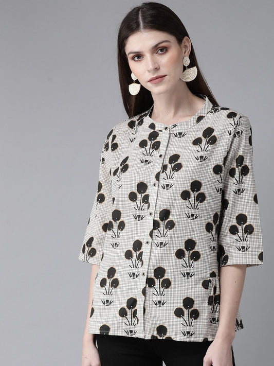 Women's Off-White & Black Printed Tunic