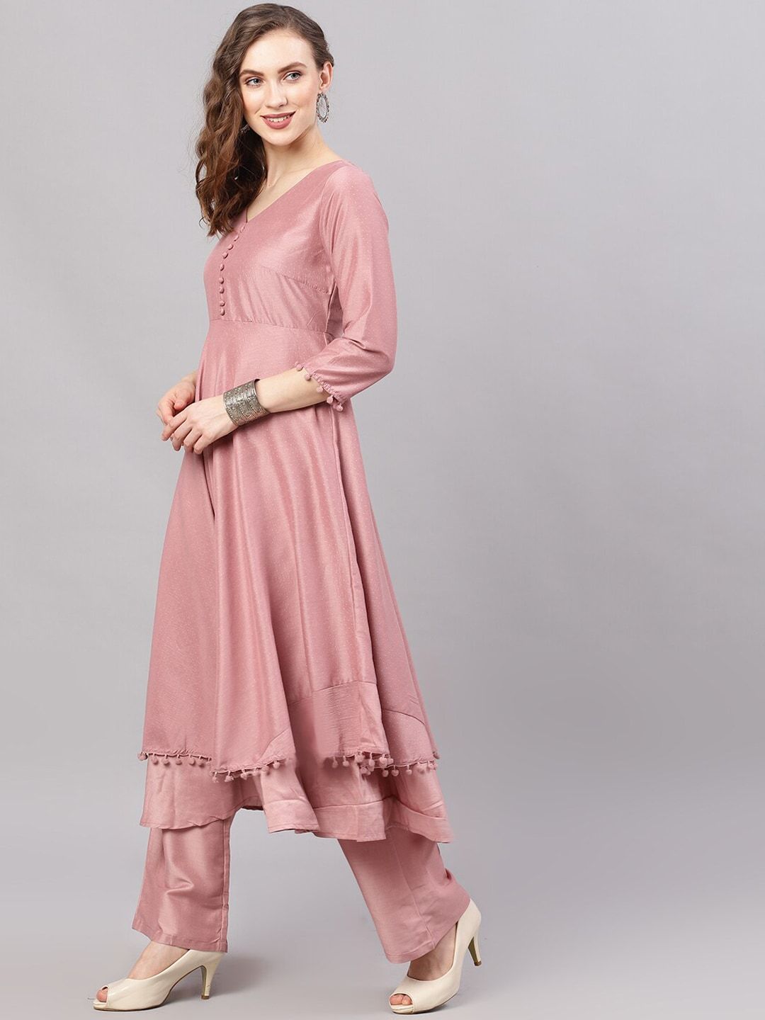 Women's  Pink Solid Kurta with Palazzos