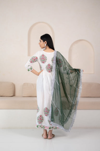 Womenâ€™s White Anarkali Gown with Dupatta by Myshka-