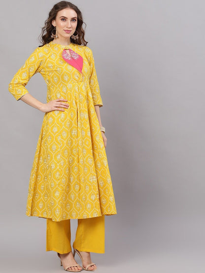 Women's  Yellow Printed Anarkali Kurta