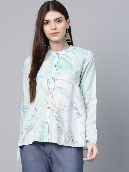 Women's Sea Green & Blue Printed Tunic