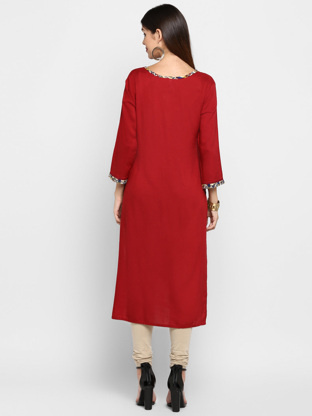 Women's Maroon Color Rayon Straight Kurta Only