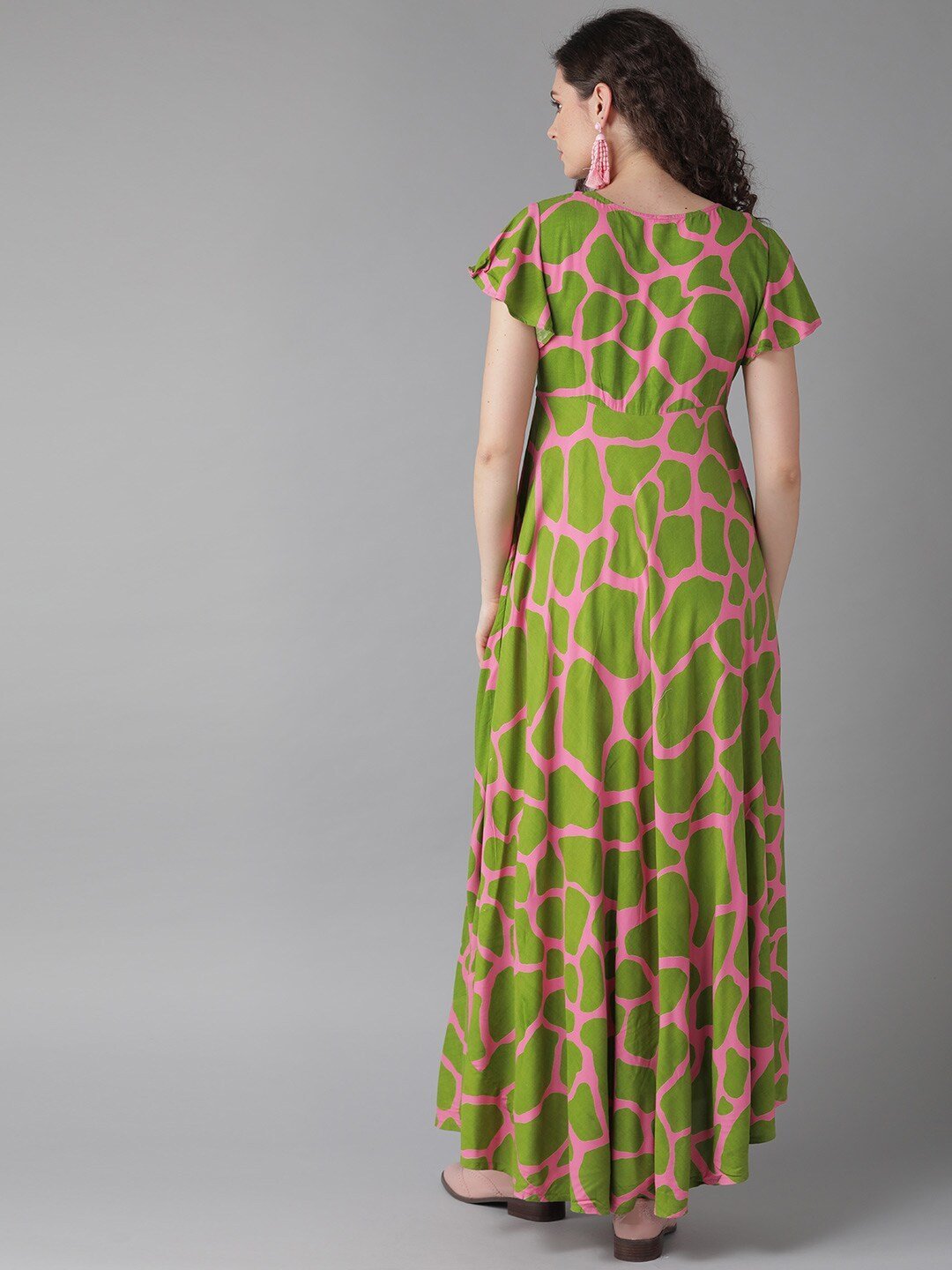Women's  Green & Pink Printed Anarkali Kurta