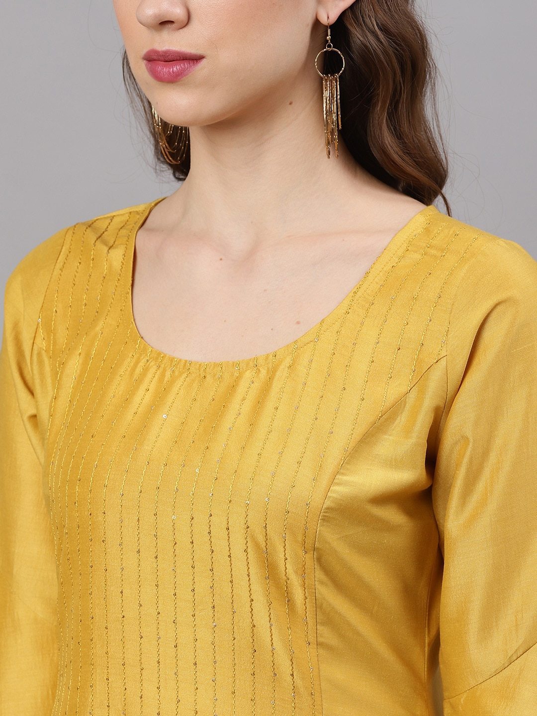 Women's  Mustard Yellow Embroidered Kurta with Palazzos