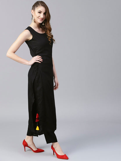 Women's  Black Solid Straight Kurta