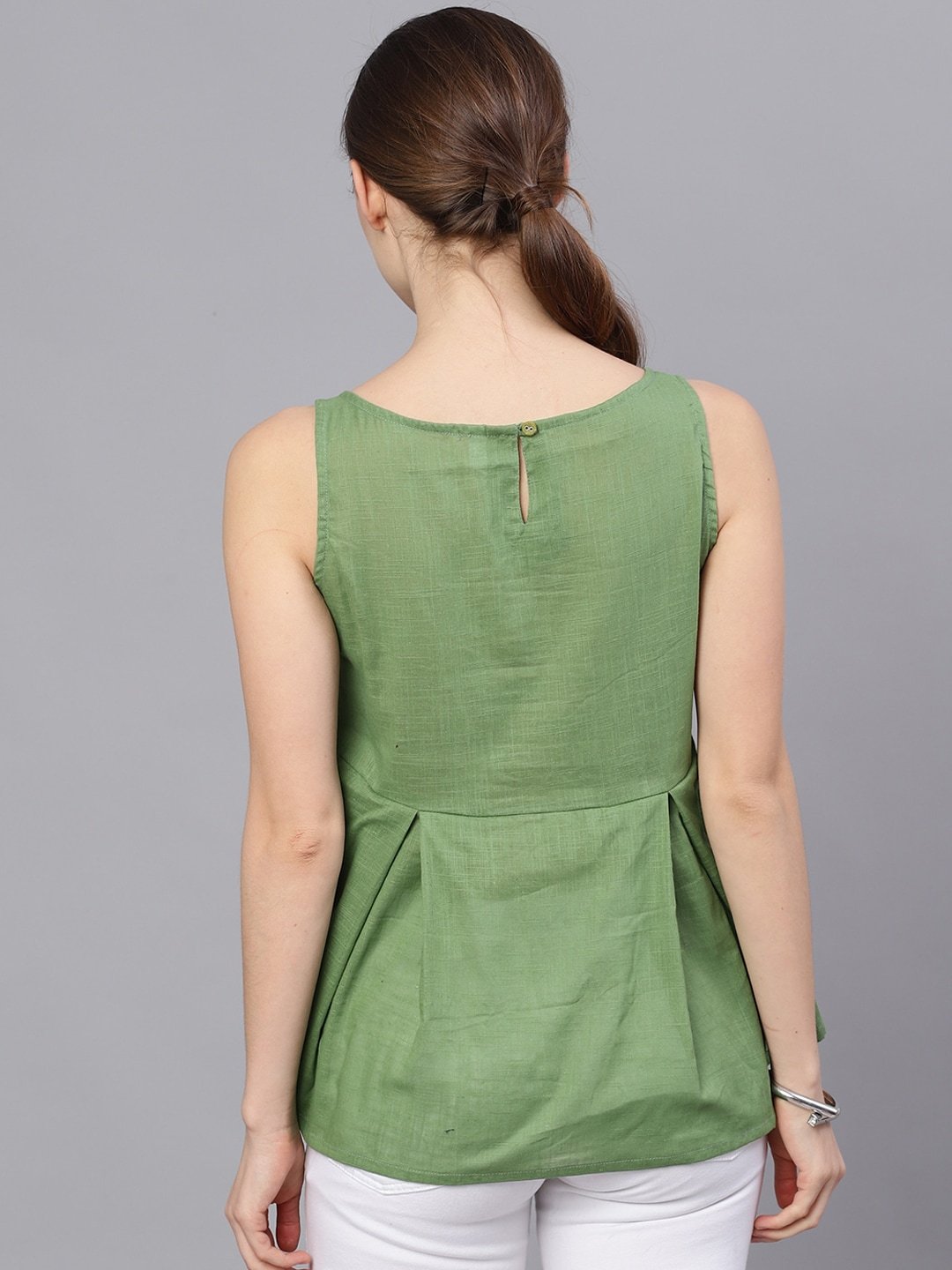 Women's  Green Striped A-Line Top