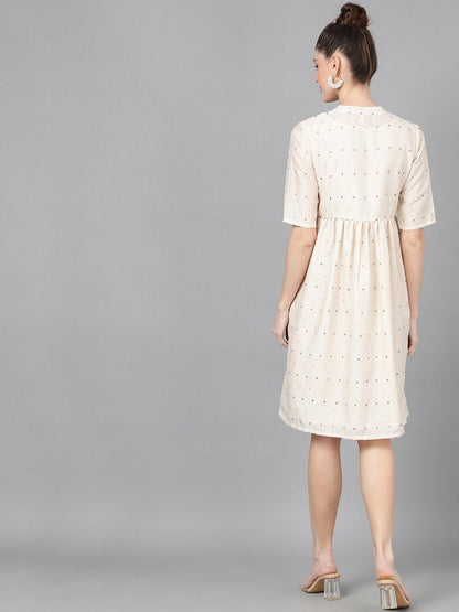 Women's  Off-White Self Design A-Line Dress