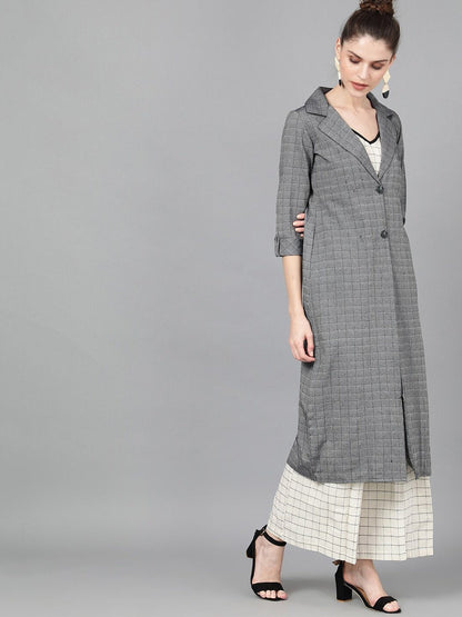 Women's  Grey & Black Checked Tailored Jacket