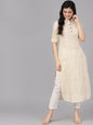 Women's  Cream-Coloured & White Checked Yarn Dyed Pathani Kurta