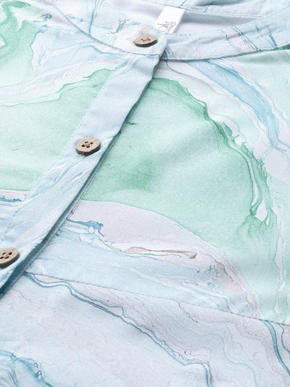 Women's Sea Green & Blue Printed Tunic