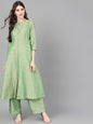 Women's  Green Woven Design A-Line Kurta