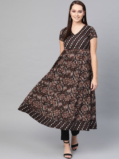 Women's  Multicoloured Floral Print Anarkali Kurta
