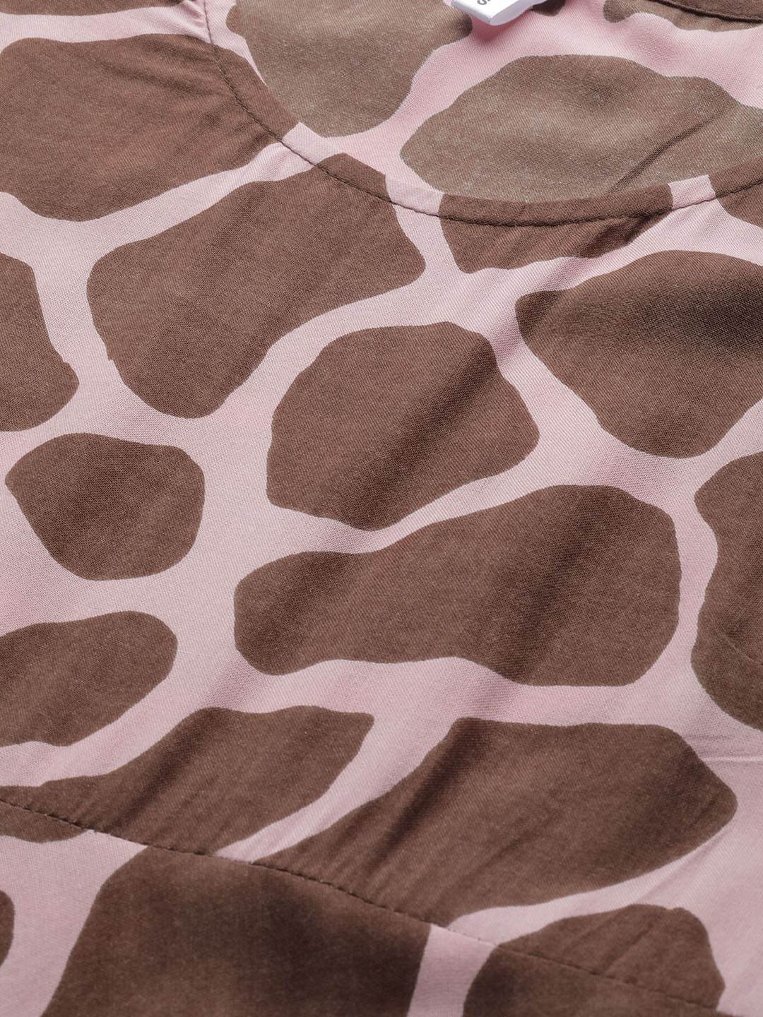 Women's  Pink & Brown Animal Printed Maxi Dress