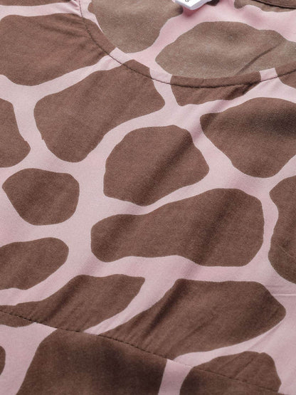 Women's  Pink & Brown Animal Printed Maxi Dress