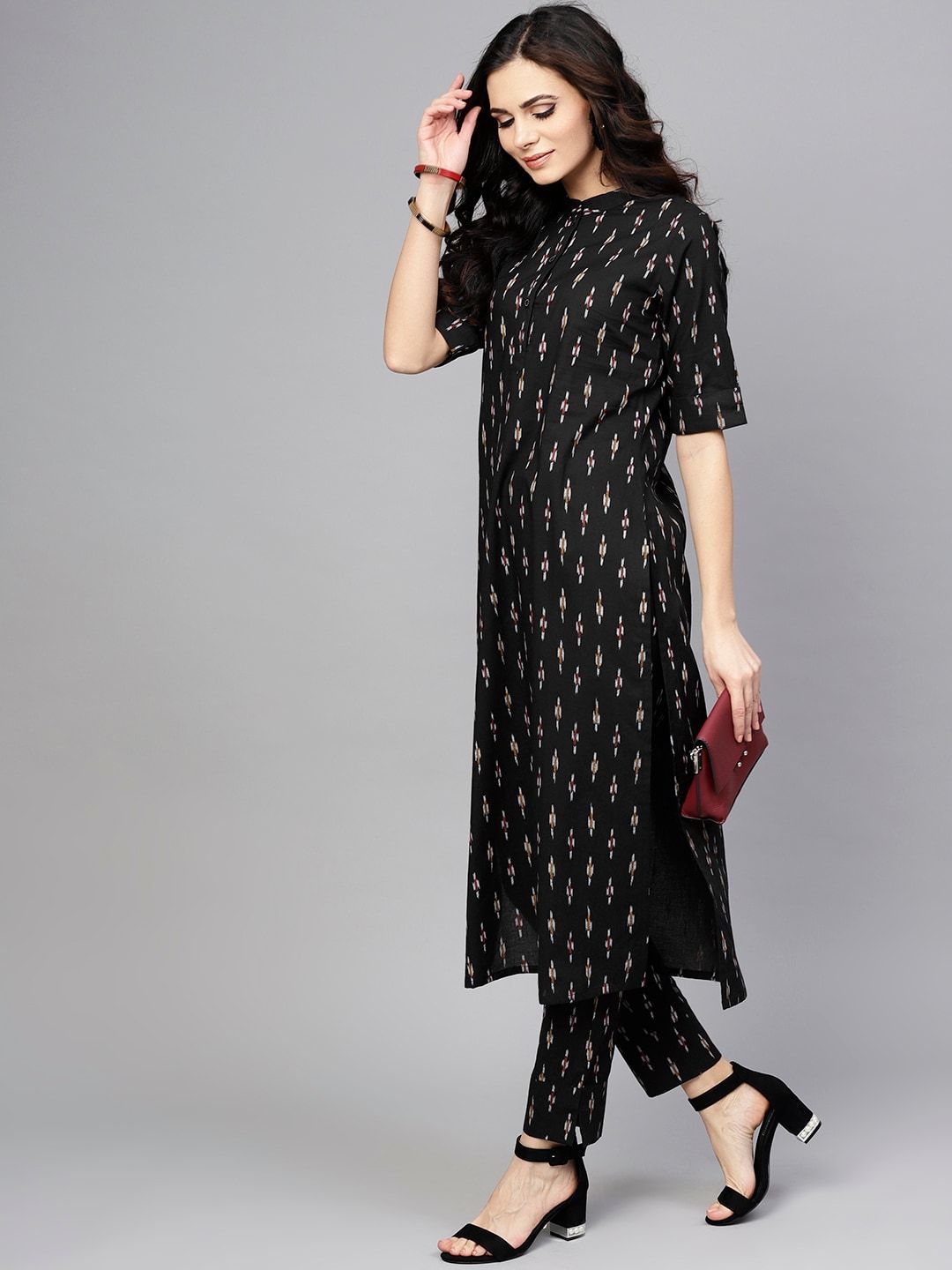 Women's  Black Printed Kurta with Trousers