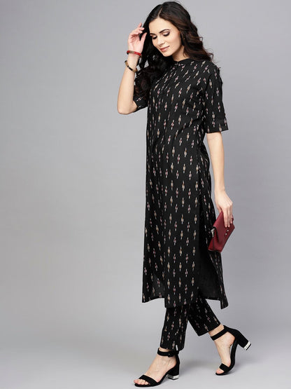 Women's  Black Printed Kurta with Trousers