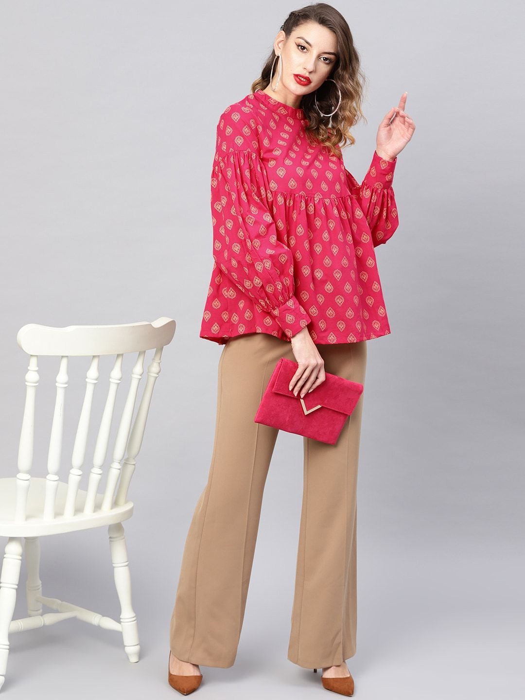 Women's Pink & Golden Printed Tunic