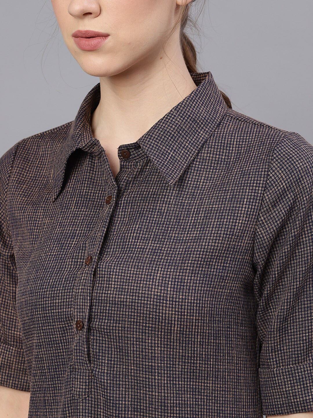 Women's  Blue & Grey Woven Design Pathani Kurta
