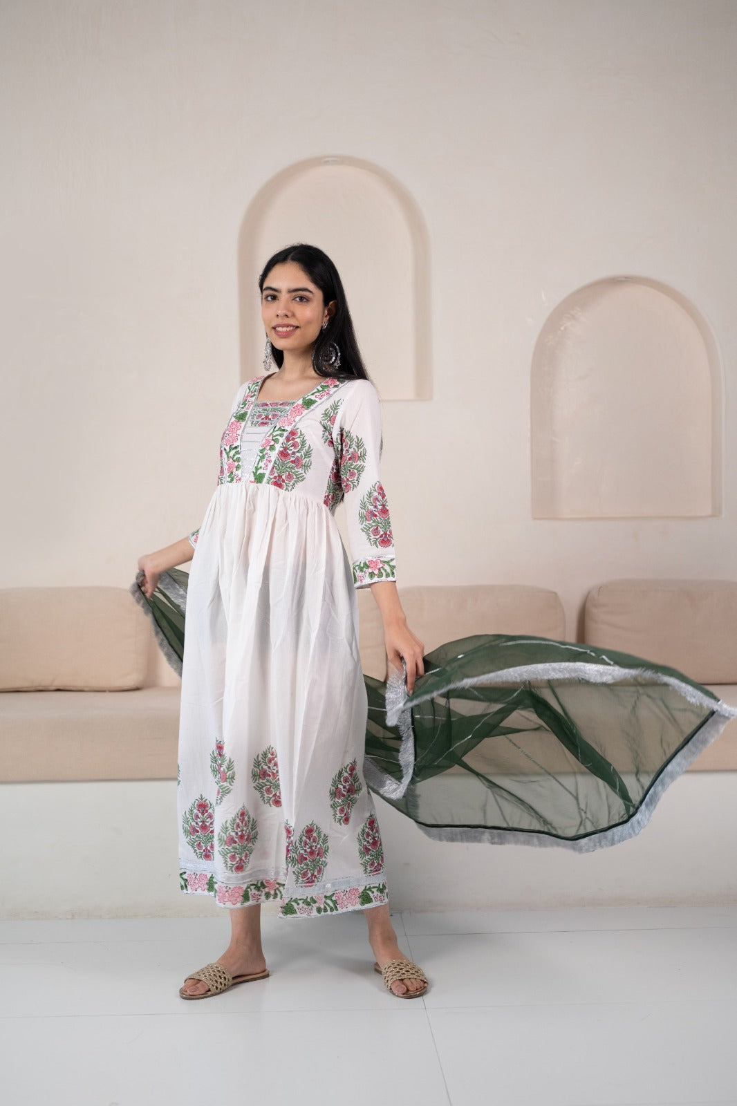 Womenâ€™s White Anarkali Gown with Dupatta by Myshka-