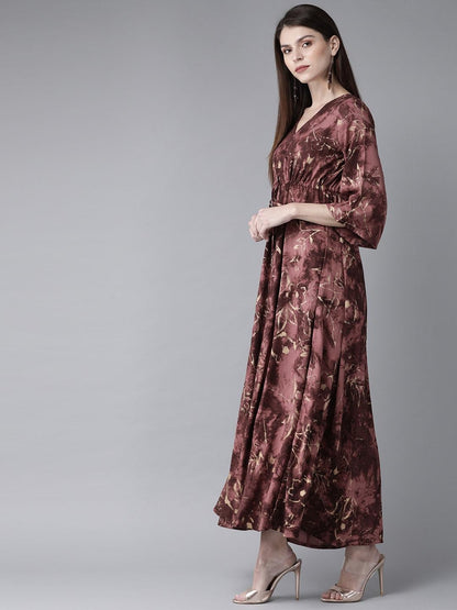 Women's  Mauve & Golden Printed Maxi Dress